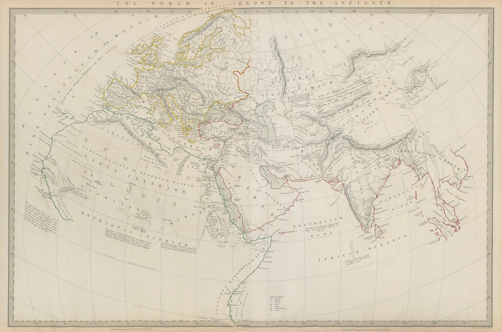 WORLD AS KNOWN TO ANCIENTS Herodotus Hanno Ptolemy Pliny SDUK 1844 old map